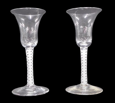 Lot 497 - Two 18thC wine glasses, with waisted flared...