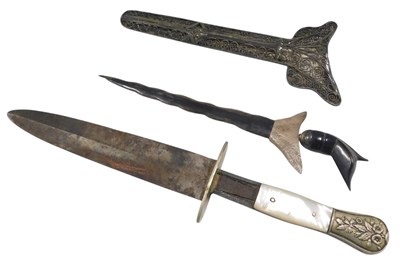 Lot 392 - An Eastern white metal ornamental Kris,...