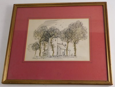 Lot 600 - Robert Lancaster. Church, ink drawing, signed,...