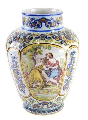 Lot 309 - A 19thC Faience vase, decorated with...