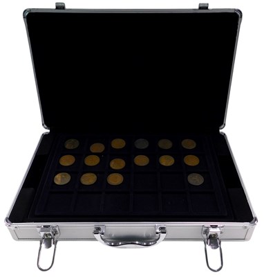Lot 835 - An aluminium coin case, containing various...