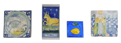 Lot 917 - An Italian style ceramic tile, decorated with...