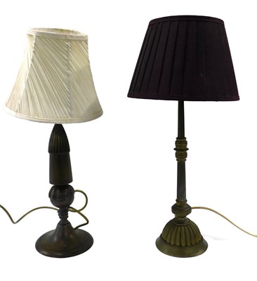 Lot 1055 - Two brass table lamps, one with a turned...