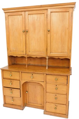 Lot 1259 - A 19thC stripped pine dresser, the top with a...