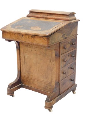 Lot 1231 - A Victorian walnut and marquetry Davenport,...