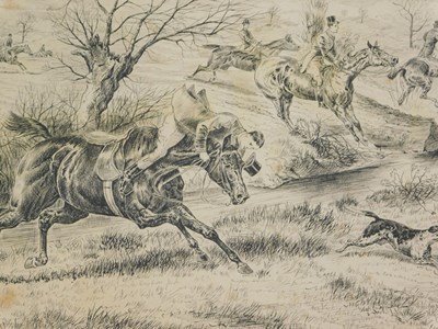 Lot 908 - H Burrows (20thC). Hunting scene of a figure...