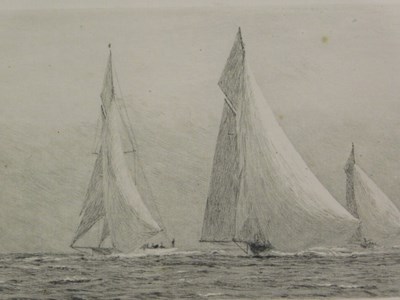 Lot 899 - W J Wyllie (1851-1931). Racing yachts on the...