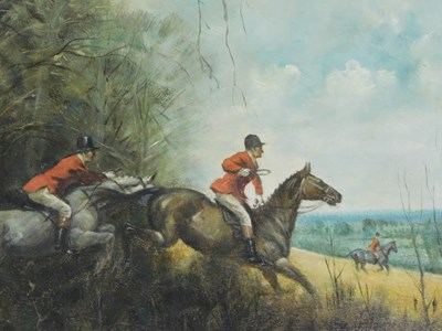 Lot 925 - 20thC School. Huntsman jumping hedge,...