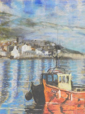 Lot 1182 - Mike Helmy (20thC). Boat on calm waters before...