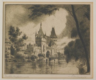 Lot 611 - 19thC School. Continental castle etching,...