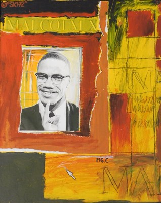 Lot 917 - SK 172 (20thC). Malcolm X, acrylic and collage...