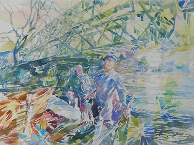 Lot 950 - Mike Helmy (20thC). Figures boating before...