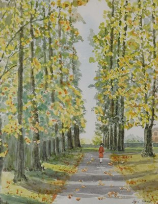 Lot 958 - Leslie Allen (b.1954). Figure on a tree lined...