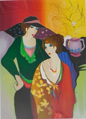 Lot 919 - Itzchak Tarkay (1935-2012). Ladies with vase,...