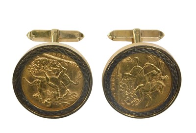 Lot 12 - A pair of 9ct full gold sovereign cufflinks,...