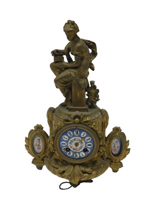 Lot 222 - A 19thC gilt metal mantel clock, the 8cm...