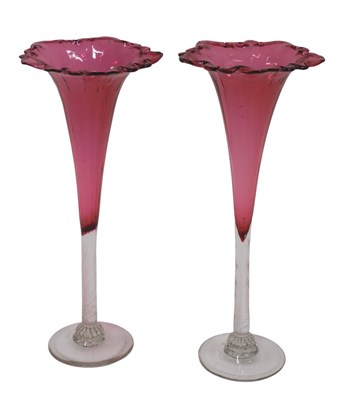 Lot 223 - A pair of late 19thC cranberry and clear glass...