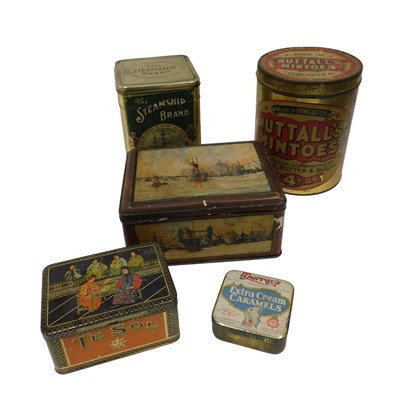 Lot 402 - Various tins, a Steam Ship Brand, 23cm high,...