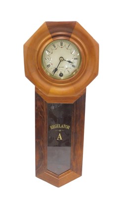 Lot 251 - A 20thC oak and parquetry regulator wall clock,...