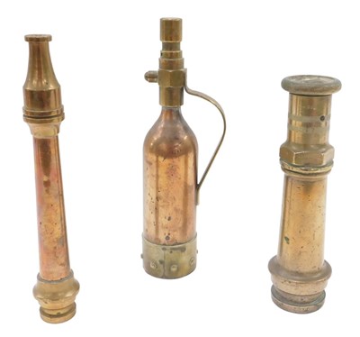 Lot 455 - An early 20thC brass fire hose nozzle, and two...
