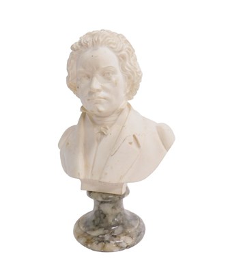 Lot 473 - A plaster finish resin bust of Beethoven, on...