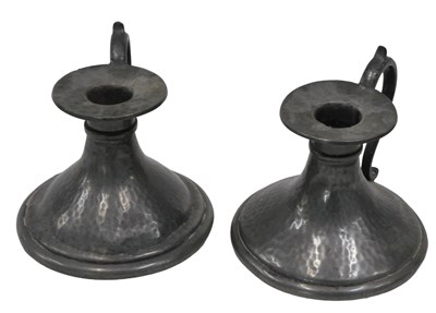 Lot 276 - A pair of early 20thC pewter chamber...