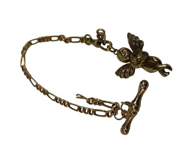 Lot 541 - A 9ct gold figaro watch chain, with clip and T...