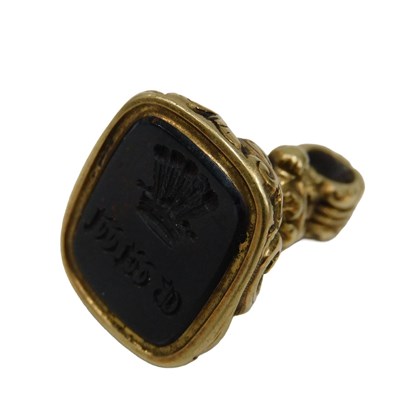 Lot 526 - A 19thC gilt seal fob, set with rectangular...