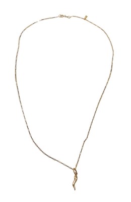 Lot 32 - A 9ct gold necklace, the wishbone pendant 2cm...