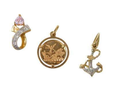 Lot 43 - Three pendants, comprising a 9ct gold Leo the...