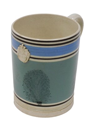 Lot 290 - A 19thC Mocha pottery ale mug, of cylindrical...