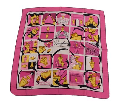 Lot 296 - A Guerlain Paris silk scarf, in pink, with...