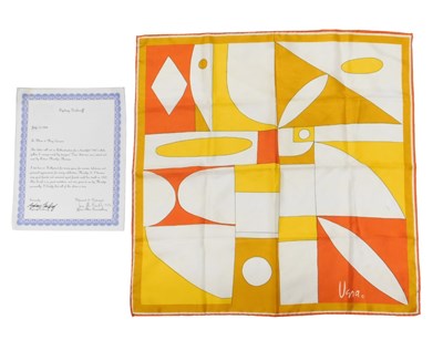 Lot 22 - A 1960s Vera silk scarf, in yellow and orange,...