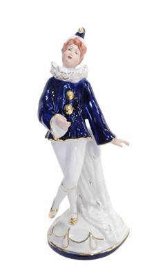 Lot 577 - A 20thC Royal Dux figure of Pierrot, with gilt...