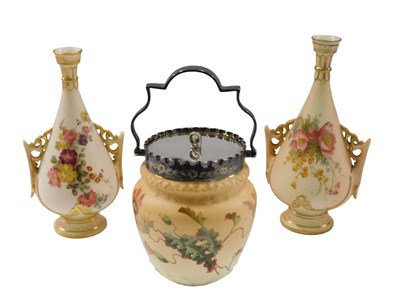 Lot 695 - Two similar Royal Worcester blush ivory...