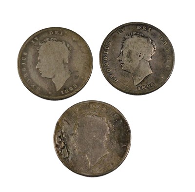 Lot 134 - Various coins, three George IV shillings 1826...
