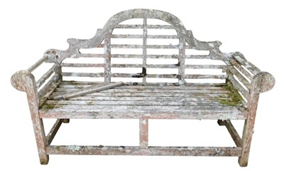 Lot 982 - An early 20thC slatted wooden bench, with a...