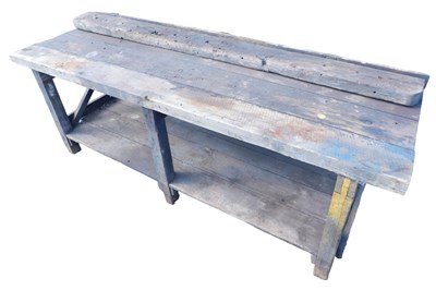 Lot 985 - A 20thC heavy wooden workbench, of rectangular...
