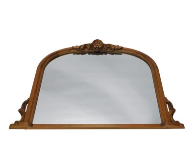 Lot 1016 - A 19thC pitch pine overmantel mirror, of D end...