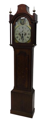 Lot 1049 - A 19thC oak longcase clock, the arched painted...