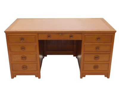 Lot 1059 - A 20thC Oriental design oak twin pedestal...