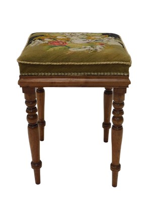 Lot 1108 - An early 20thC walnut framed stool, with...