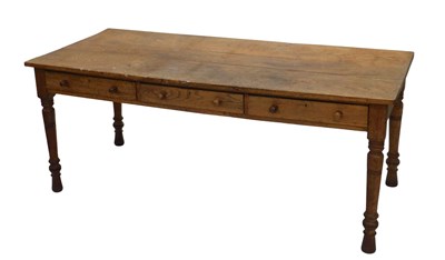 Lot 1110 - A 19thC oak kitchen table, of rectangular form,...
