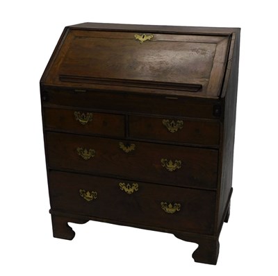 Lot 1124 - A principally 18thC oak bureau, the fall with...