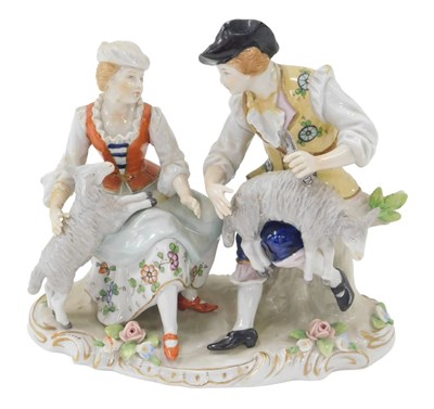 Lot 1151 - A 20thC Sitzendorf figure group of shepherd...