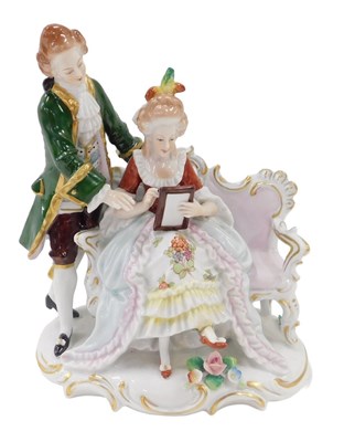 Lot 1152 - A 20thC Sitzendorf figure group of a courting...